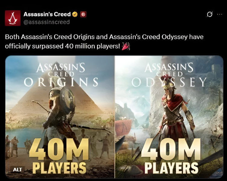 Assassin’s Creed Origins и Assassin’s Creed Odyssey привлекли по 40 миллионов игроков каждая — большой успех для Ubisoft