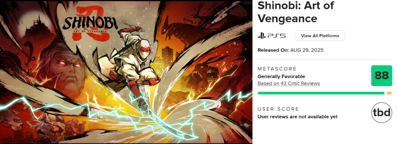 "Блестящее возрождение серии": Shinobi: Art of Vengeance от Sega получает высокие оценки в прессе