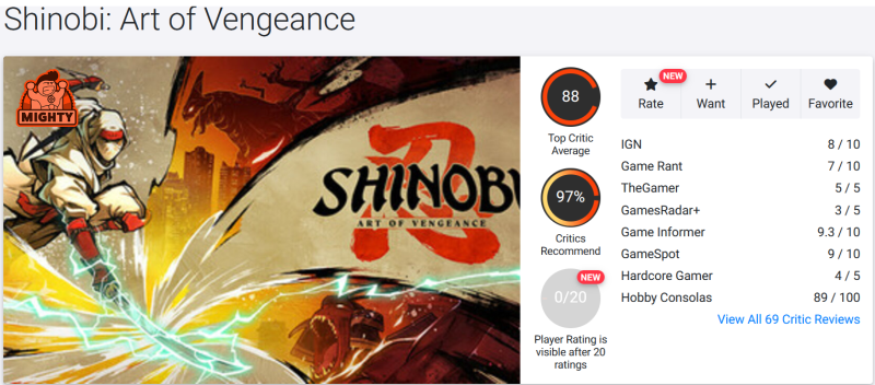 "Блестящее возрождение серии": Shinobi: Art of Vengeance от Sega получает высокие оценки в прессе